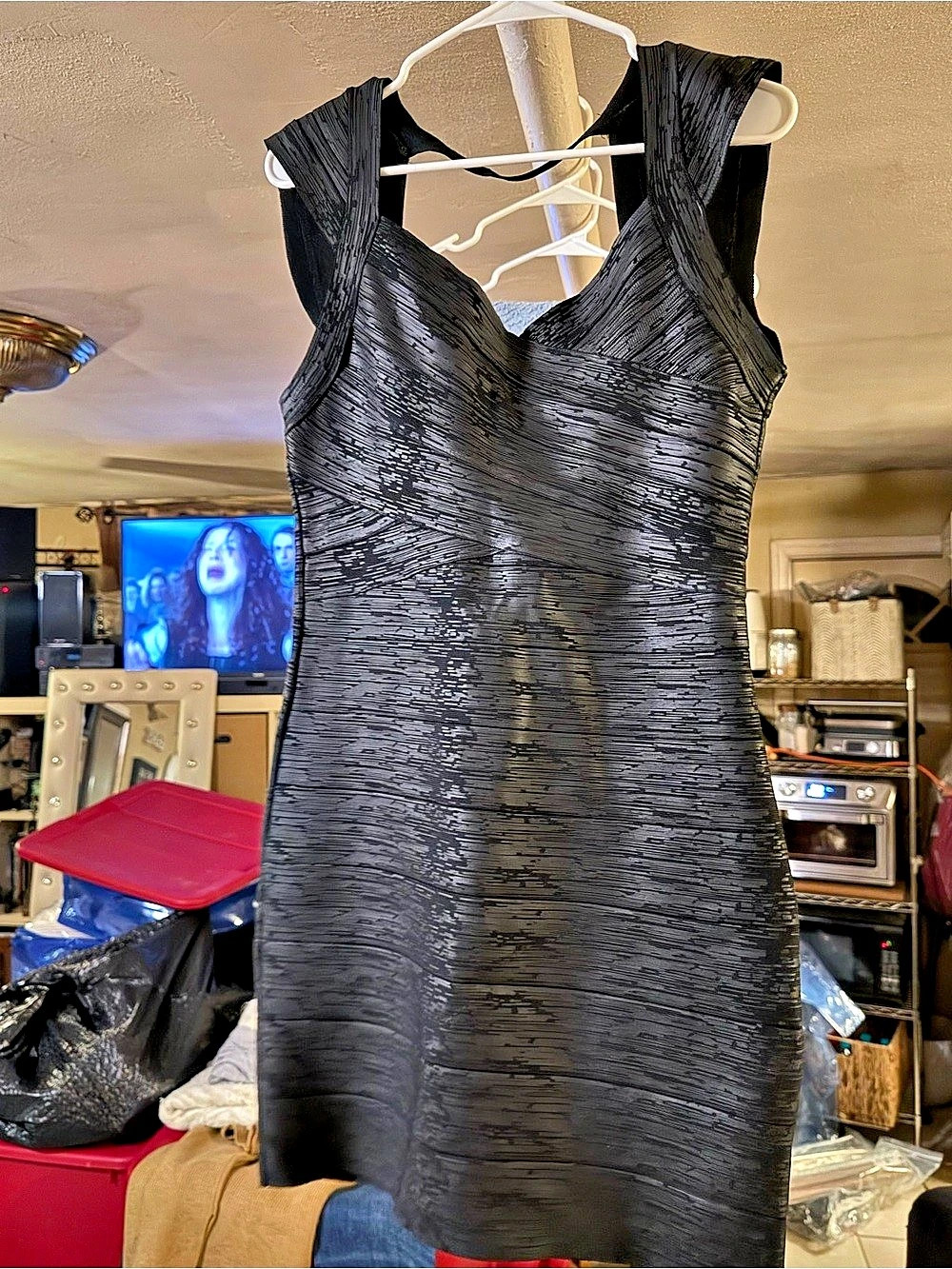 Bondage Textured Mini Dress in Black Size lary Like New